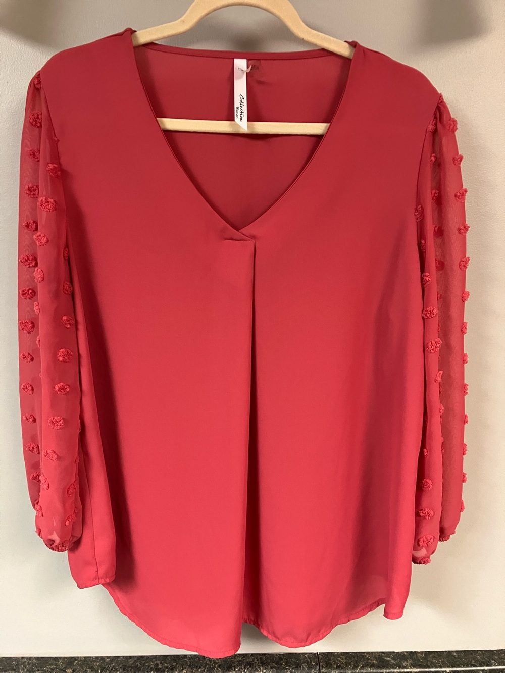 NY collection coral shirt sheer sleeves 1X